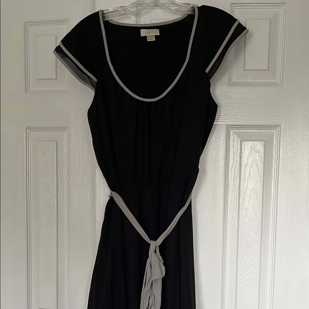 LOFT Black and White Flutter Sleeve Midi Dress